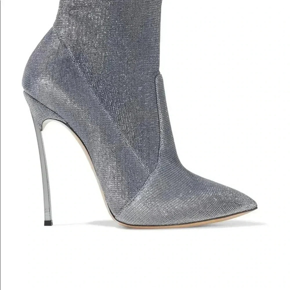 Casadei Sz 40 Silver metallic stretch sock heel boot - Picture 4 of 7